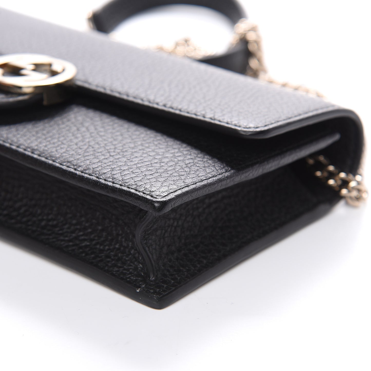 Dollar Calfskin Interlocking G Chain Wallet Black