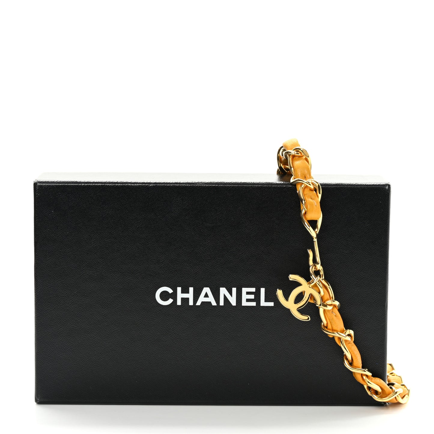 Metal Lambskin CC Chain Belt Yellow