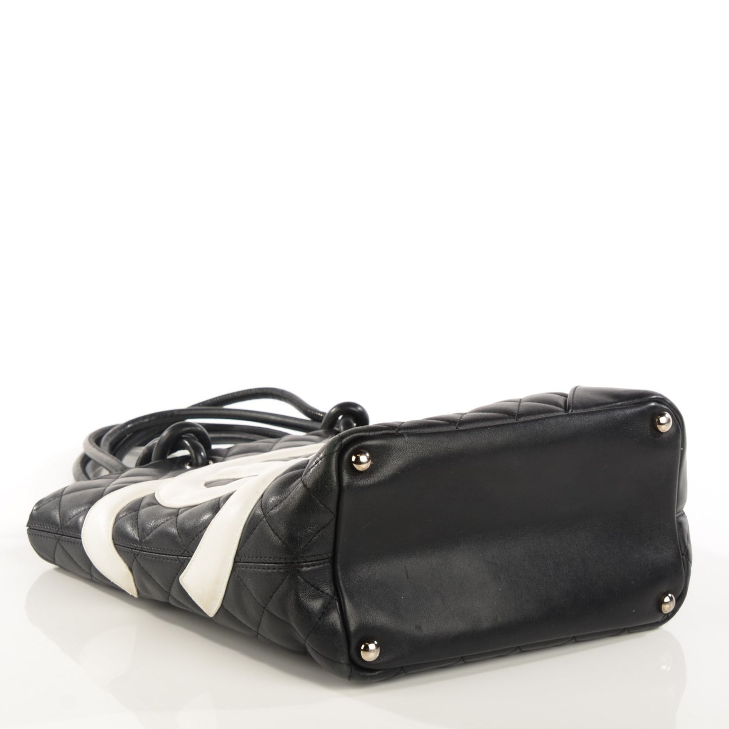 Calfskin Quilted Medium Cambon Tote Black White