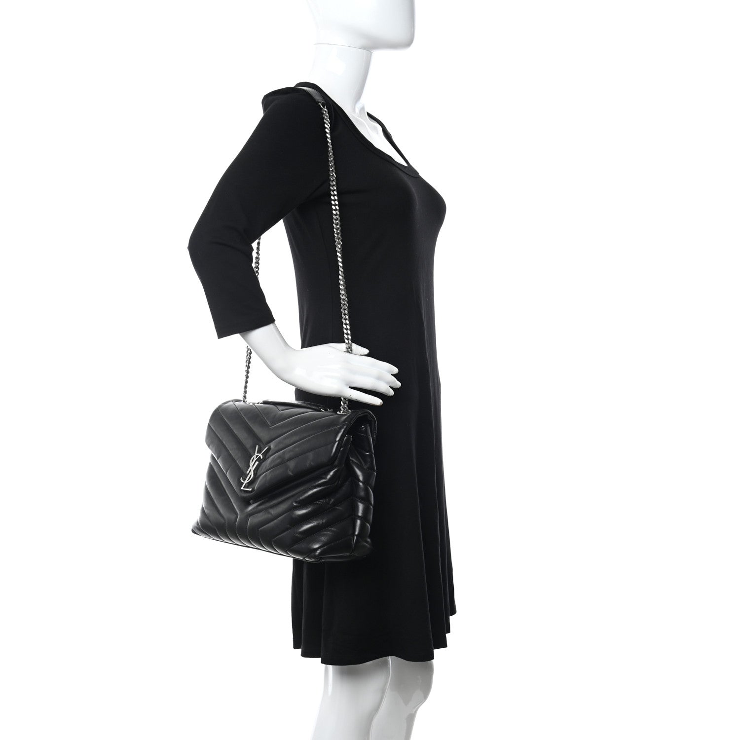 Saint Laurent Calfskin Y Quilted Monogram Medium Loulou Chain Satchel Black 2 of 12