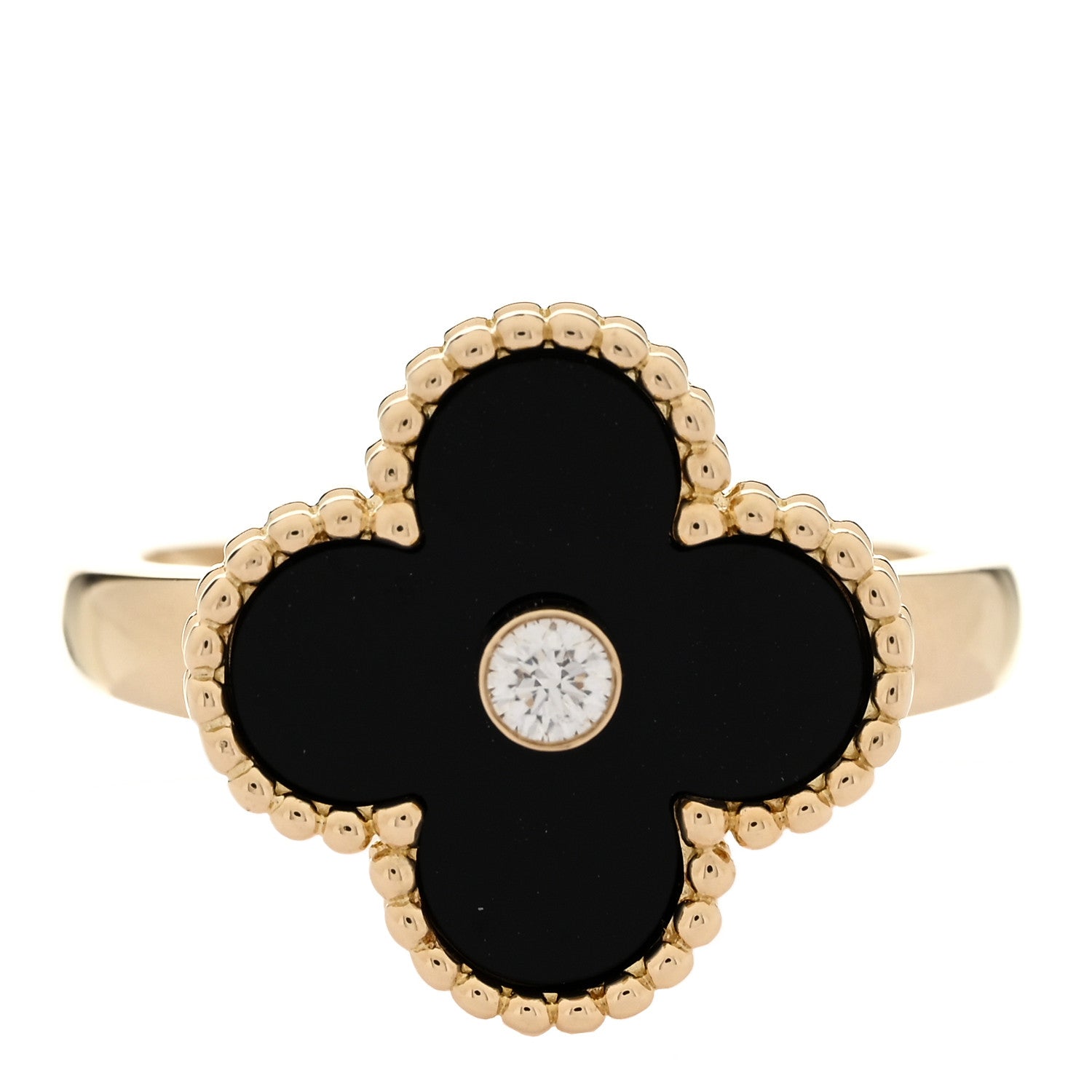 Van Cleef & Arpels 18K Yellow Gold Black Onyx Diamond Vintage Alhambra Ring 52 6 1 of 4
