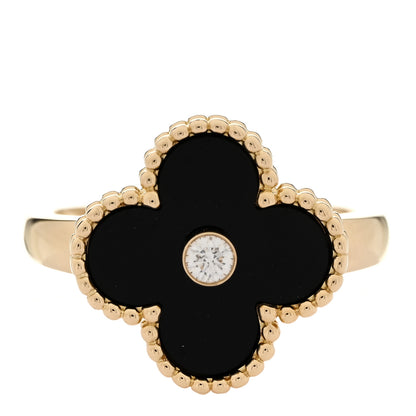 Van Cleef & Arpels 18K Yellow Gold Black Onyx Diamond Vintage Alhambra Ring 52 6 1 of 4