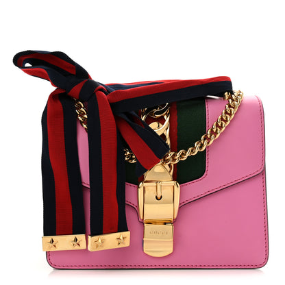 Gucci Vitello Fontanella Web Mini Sylvie Chain Shoulder Bag Pink Tropical Flower 1 of 14