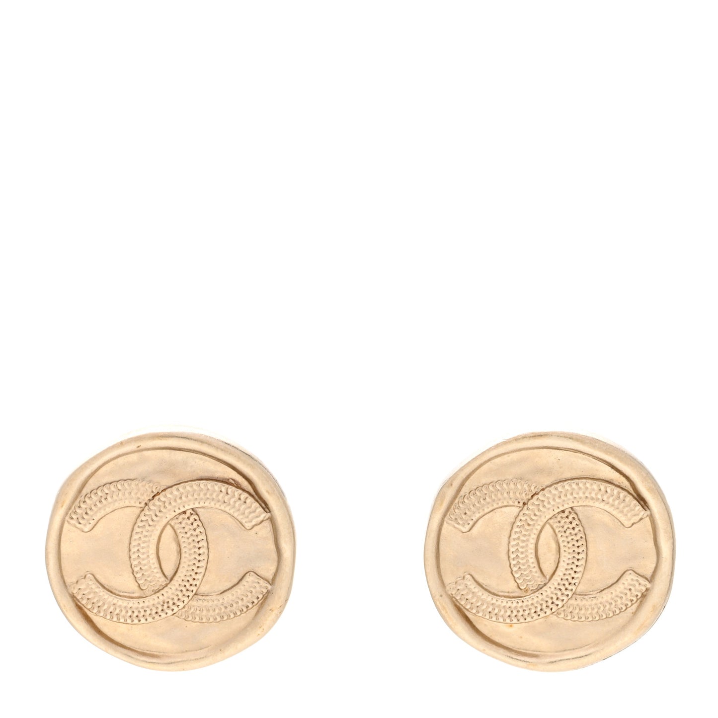 Metal Round CC Earrings Gold