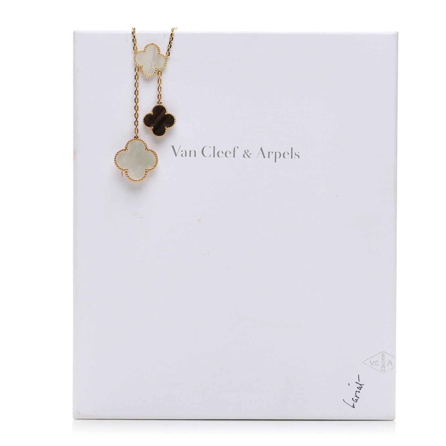 18K Yellow Gold Mother of Pearl Onyx 6 Motifs Magic Alhambra Necklace