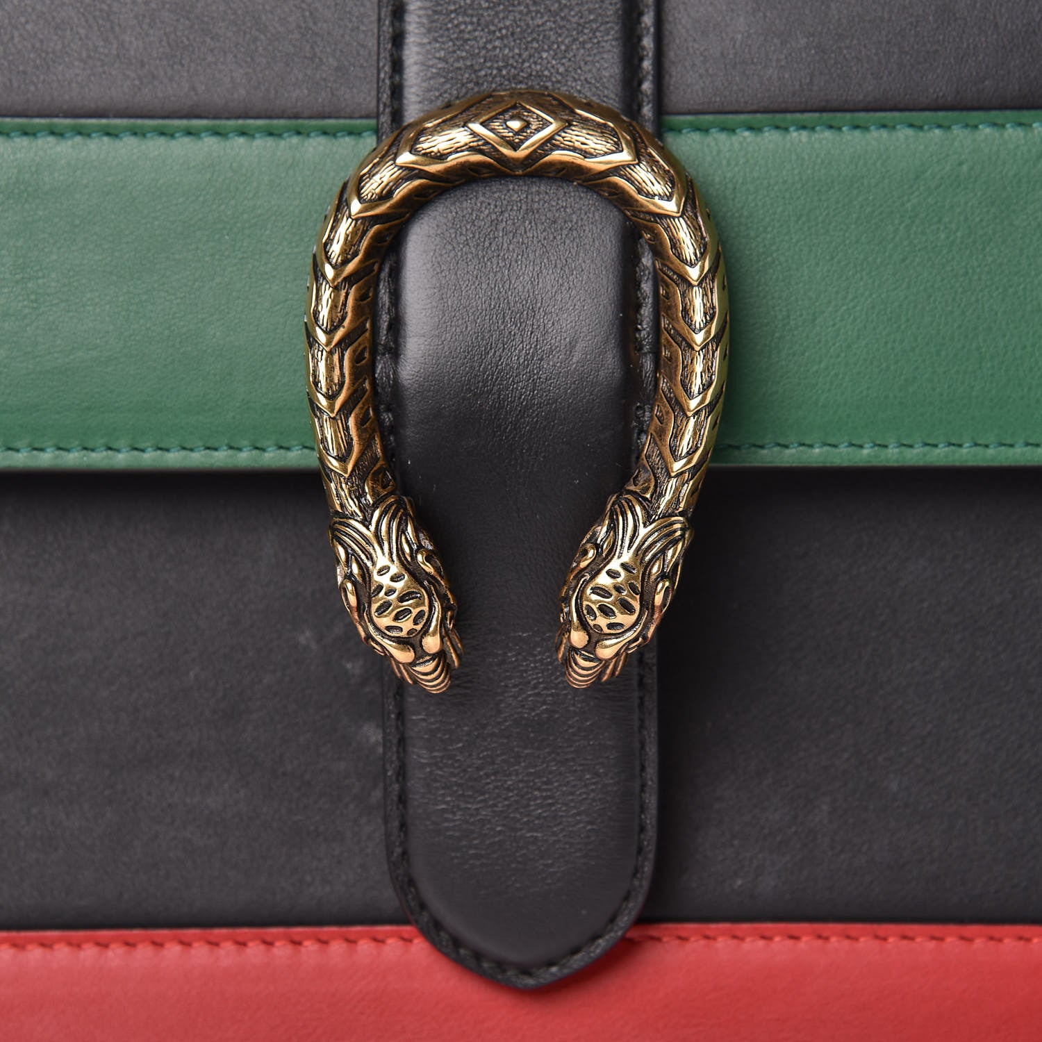 Gucci Calfskin Bamboo Web Large Dionysus Top Handle Bag Black Bright Evergreen Hibiscus Red 8 of 10
