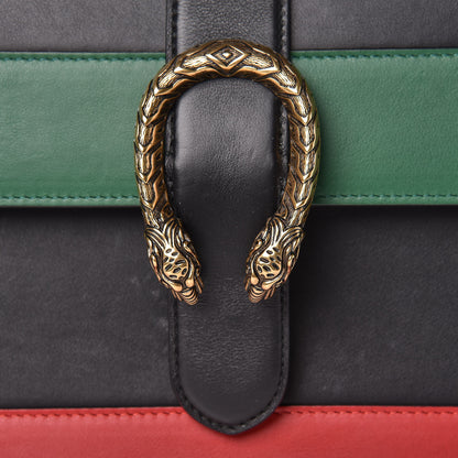 Gucci Calfskin Bamboo Web Large Dionysus Top Handle Bag Black Bright Evergreen Hibiscus Red 8 of 10