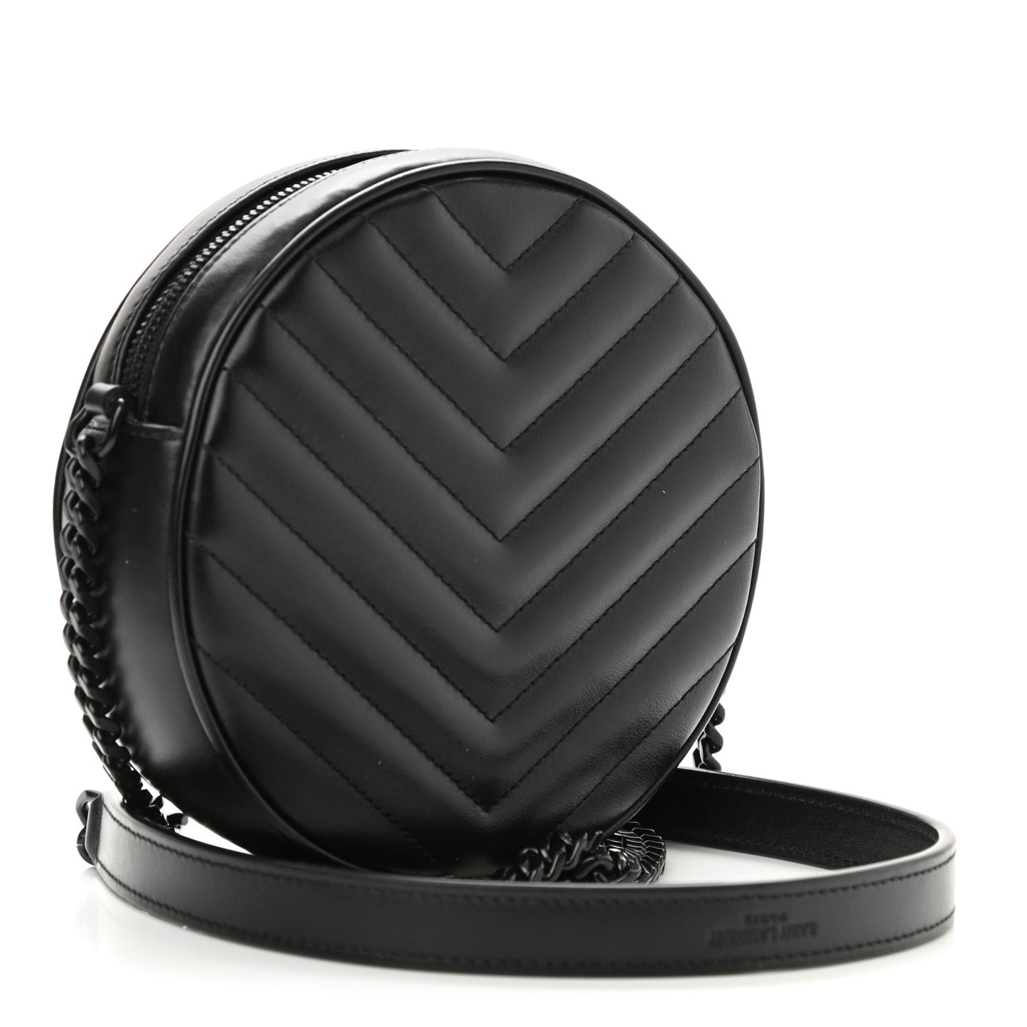 Calfskin Matelasse Chevron Round Vinyle Camera Bag Black