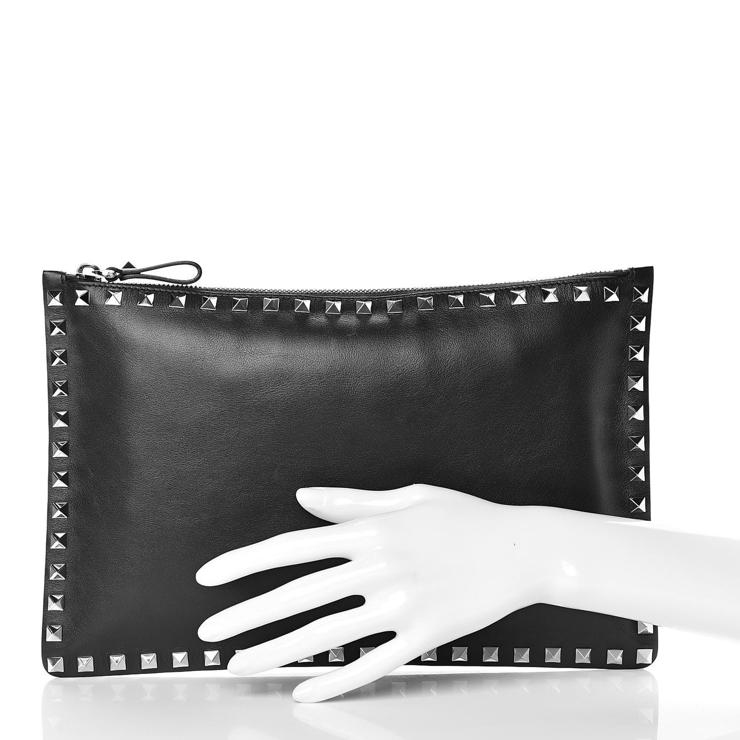 Vitello Large Rockstud Zip Pouch Black