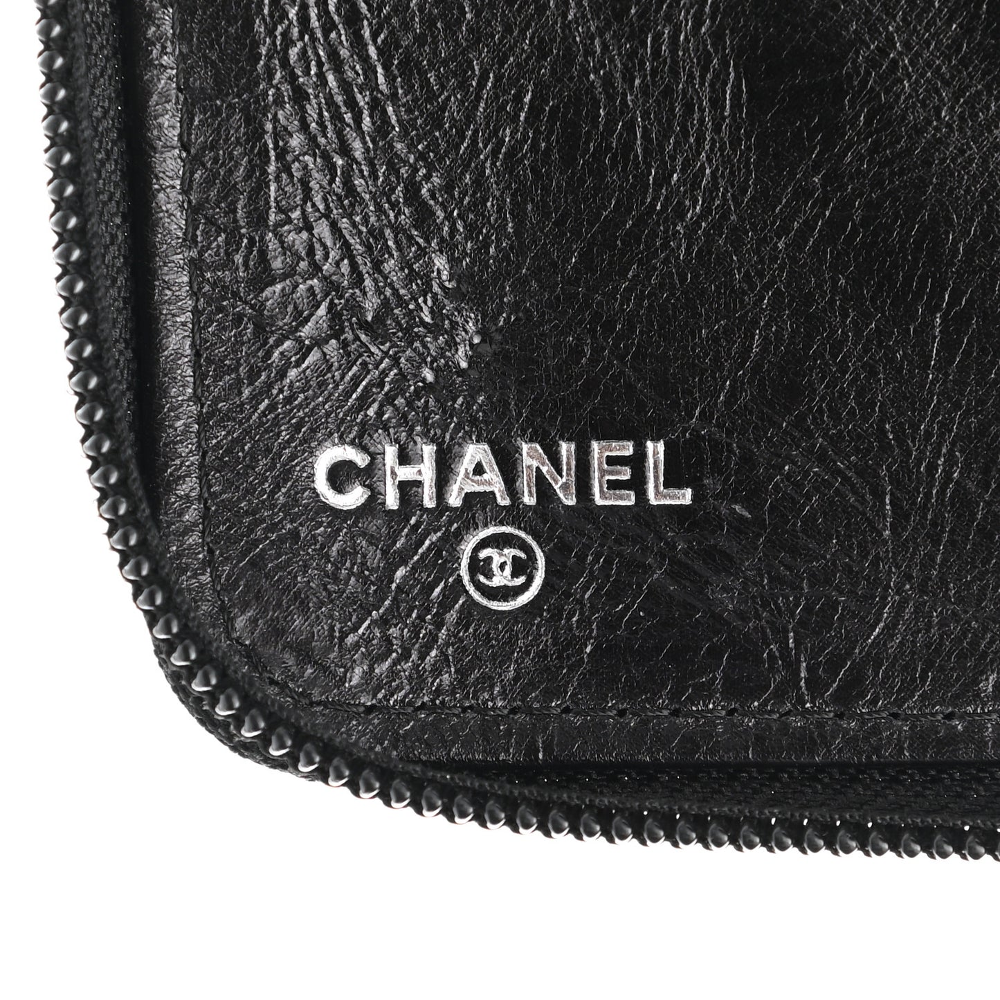 Calfskin Quilted Cambon Zip Around Organizer Wallet Black