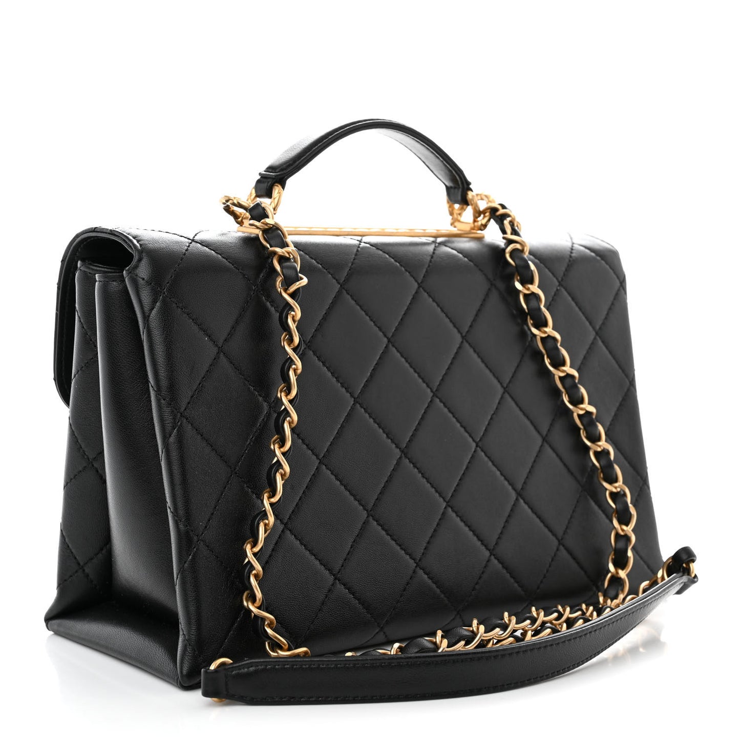 Lambskin Quilted Large Trendy Spirit Top Handle Bag Black