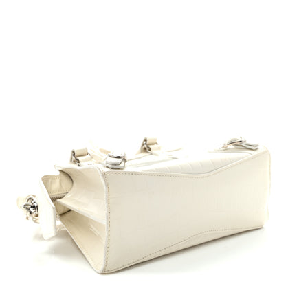 Balenciaga Semi Shiny Calfskin Crocodile Embossed Neo Classic Silver Hardware Nano City Crossbody White 4 of 15