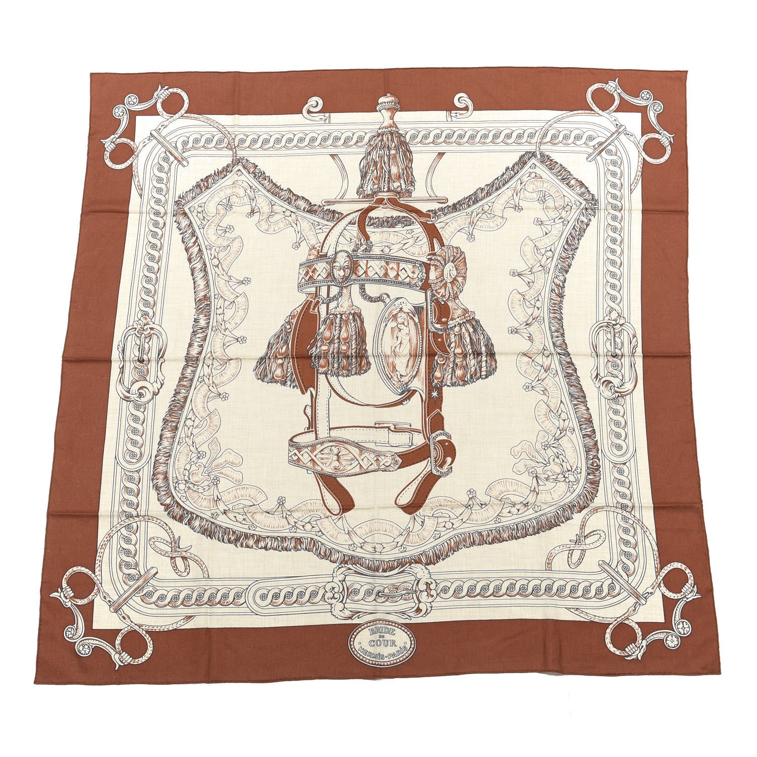 Hermes Cashmere Silk Bride De Cour Remix Scarf 140 Cacao Naturel Black 1 of 5