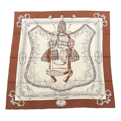 Hermes Cashmere Silk Bride De Cour Remix Scarf 140 Cacao Naturel Black 1 of 5