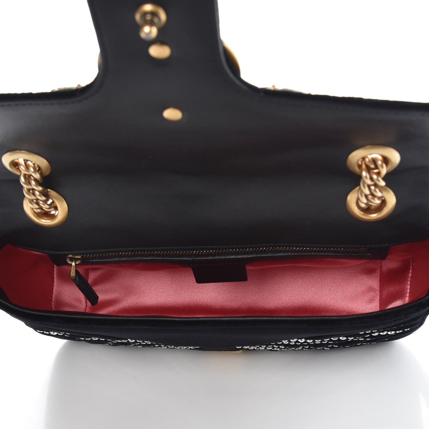 Gucci Velvet Matelasse Marquise Crystals Embroidered Small GG Marmont Shoulder Bag Black 5 of 7