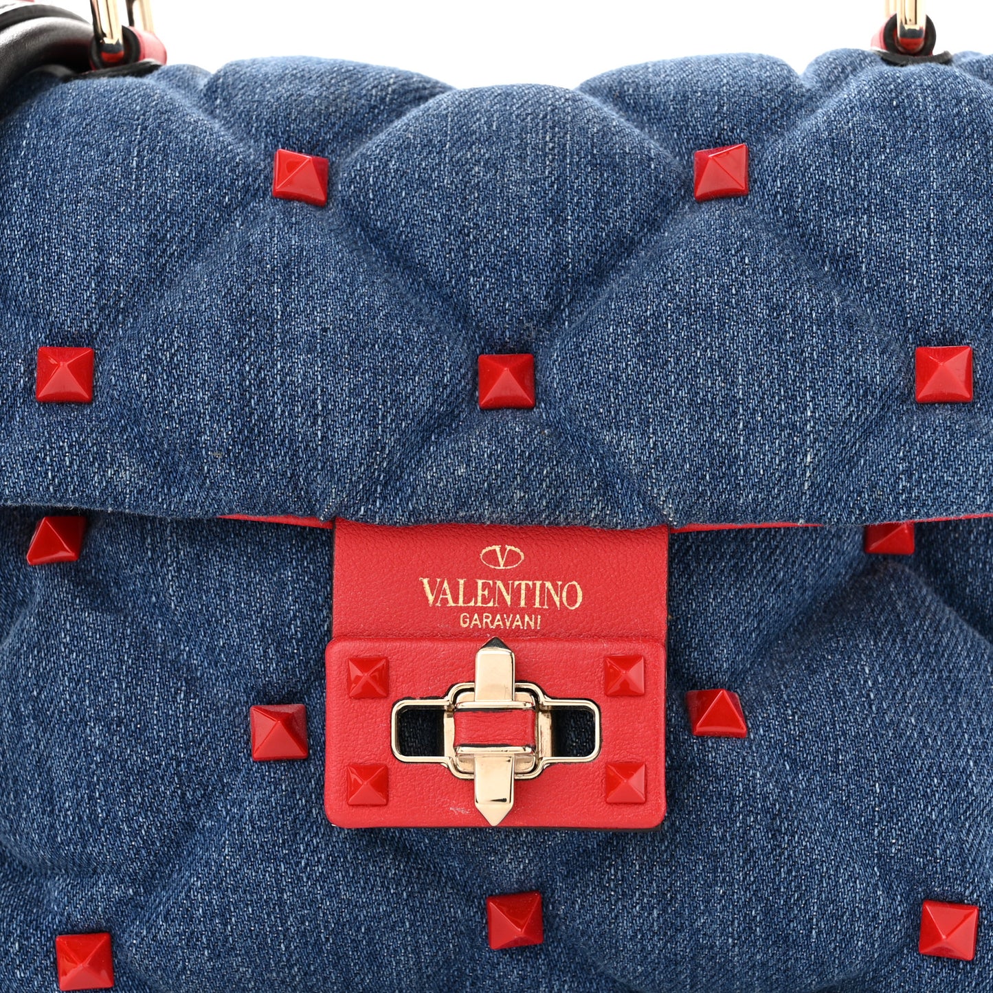 Denim Mini Candystud Top Handle Bag Blue Red