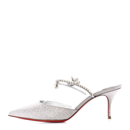Christian Louboutin Calfskin Glitter Crystal Planet Queen 70 Mule Silver 1 of 7