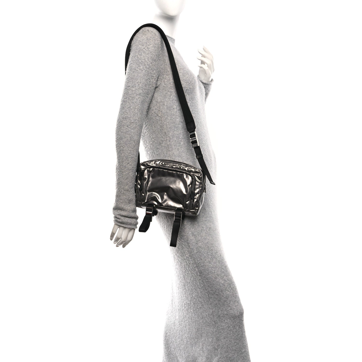 Prada Metallic Nylon Crossbody Bag Ferro 2 of 9