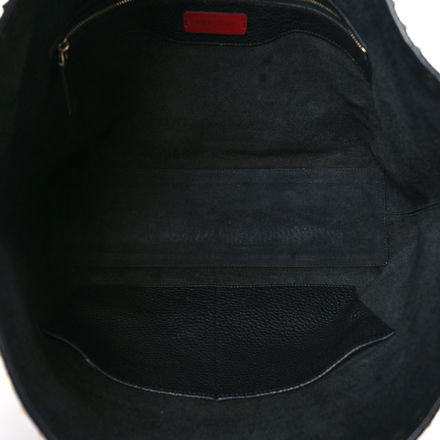 Grained Calfskin Rockstud Shoulder Tote Black
