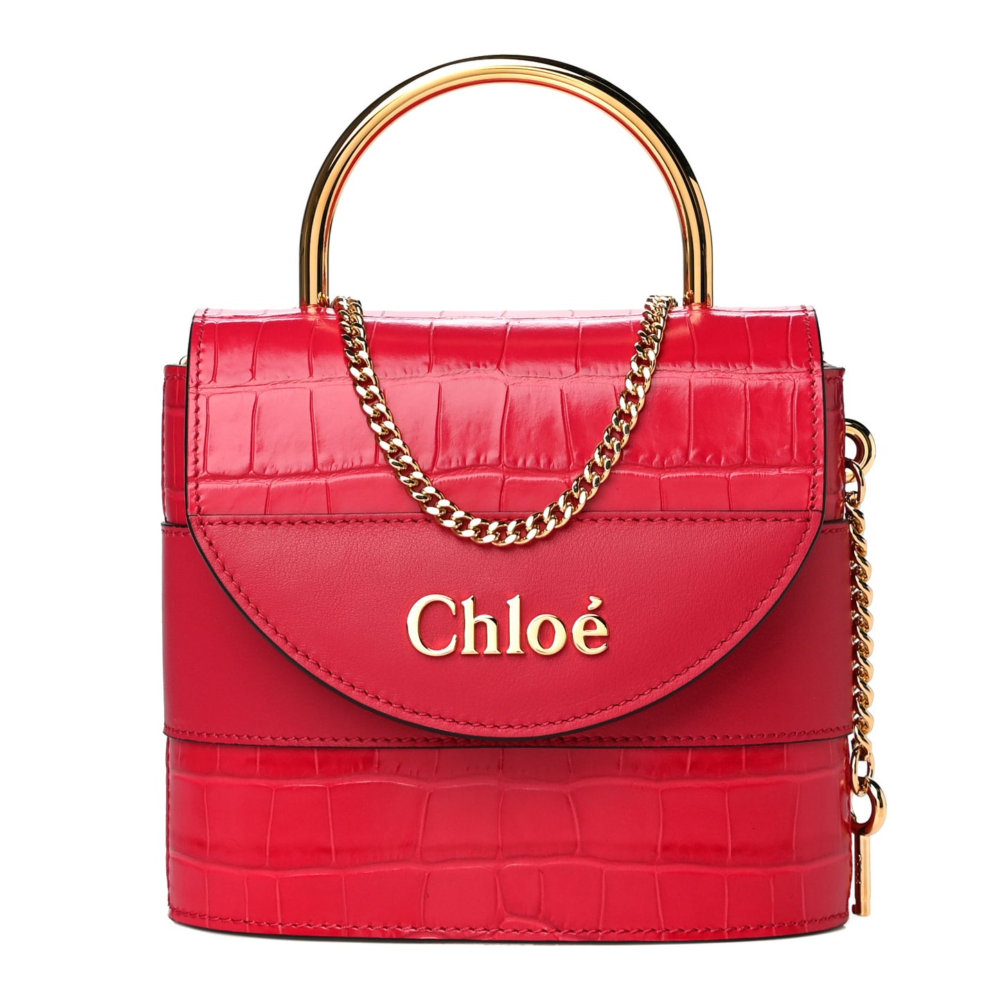 Calfskin Crocodile Embossed Small Aby Lock Dusky Red