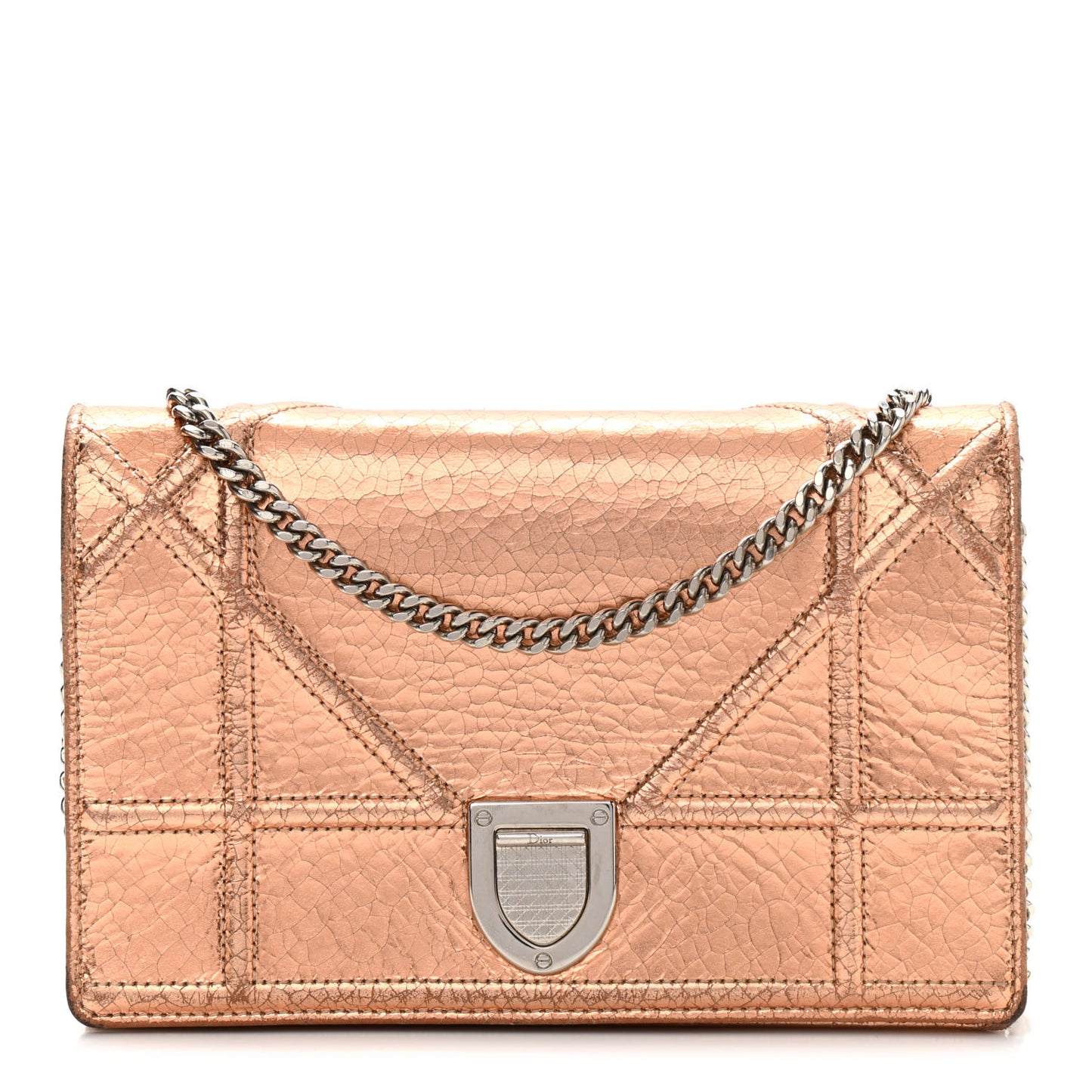 Metallic Ceramic Effect Deerskin Diorama Wallet on Chain Pouch Gold