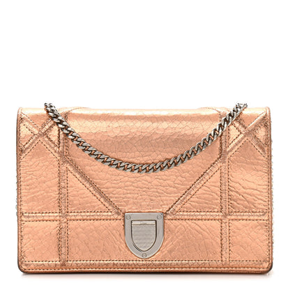 Christian Dior Metallic Ceramic Effect Deerskin Diorama Wallet on Chain Pouch Gold 1 of 15