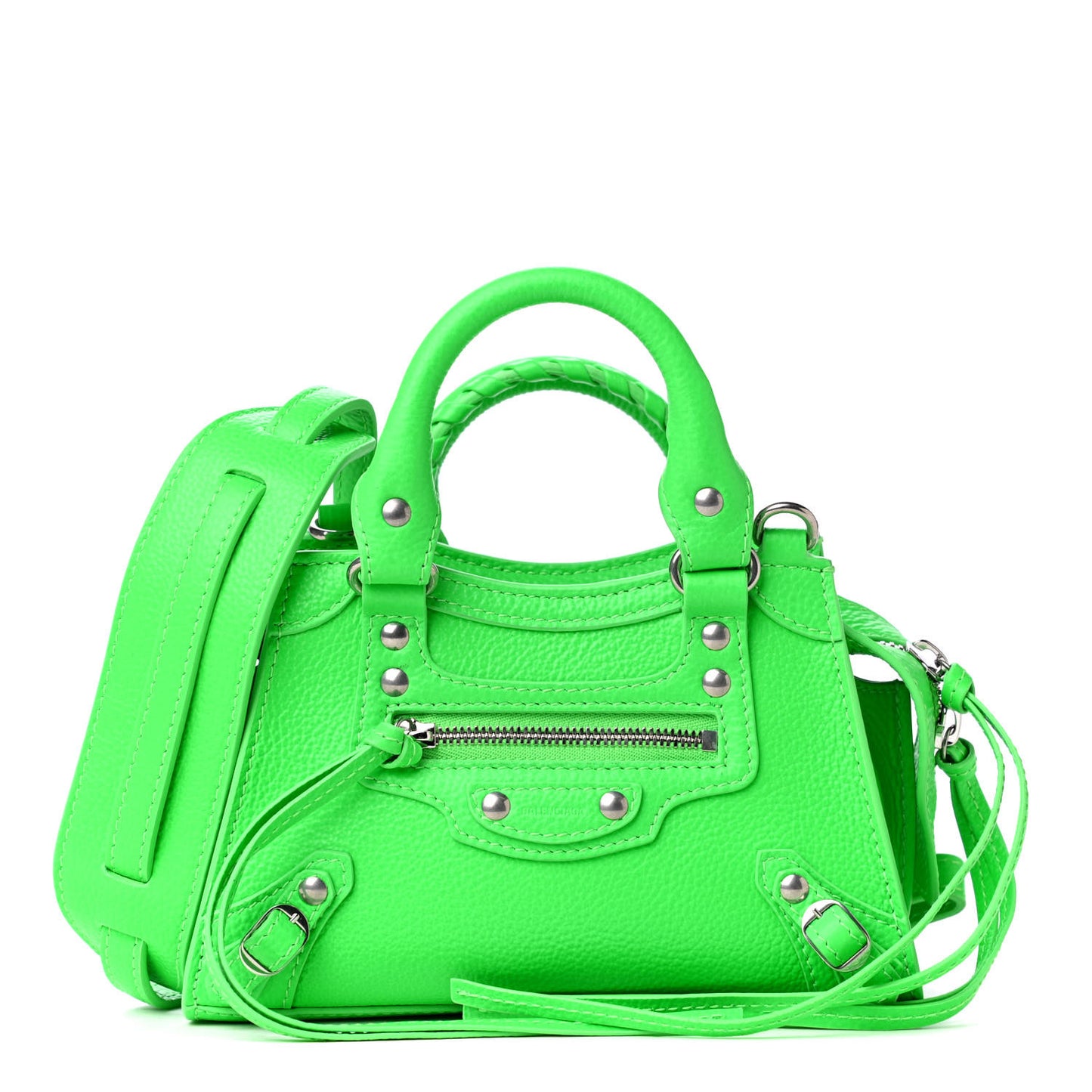 Grained Calfskin Neo Classic Silver Hardware Nano City Crossbody Fluo Green