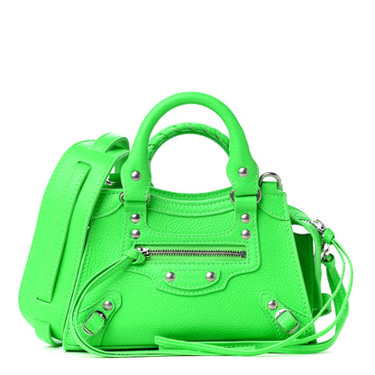 Balenciaga Grained Calfskin Neo Classic Silver Hardware Nano City Crossbody Fluo Green 1 of 4