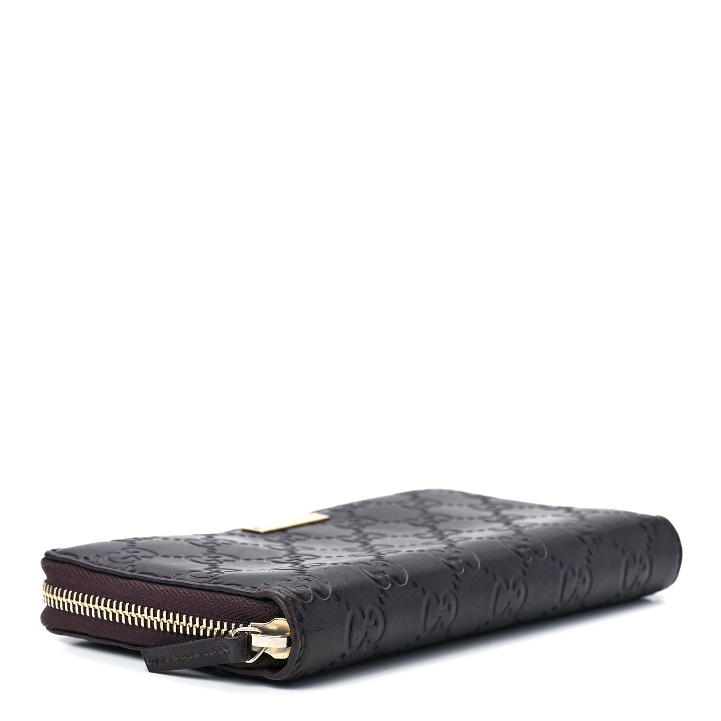 Guccissima Margaux Calfskin Metal Bar Zip Around Wallet Chocolate
