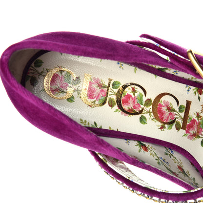 Gucci Velvet Crystal Embellished Sylvie High Heel Pumps 37 Fucsia Violet Cyclamen 7 of 7