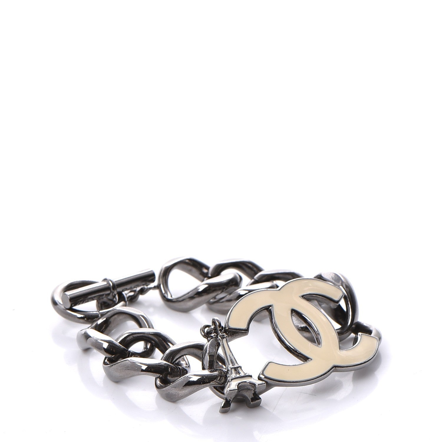 Chanel Enamel CC Eiffel Tower Charm Bracelet Dark Silver 3 of 8