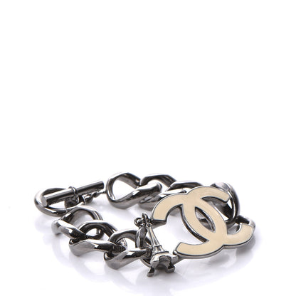 Chanel Enamel CC Eiffel Tower Charm Bracelet Dark Silver 3 of 8
