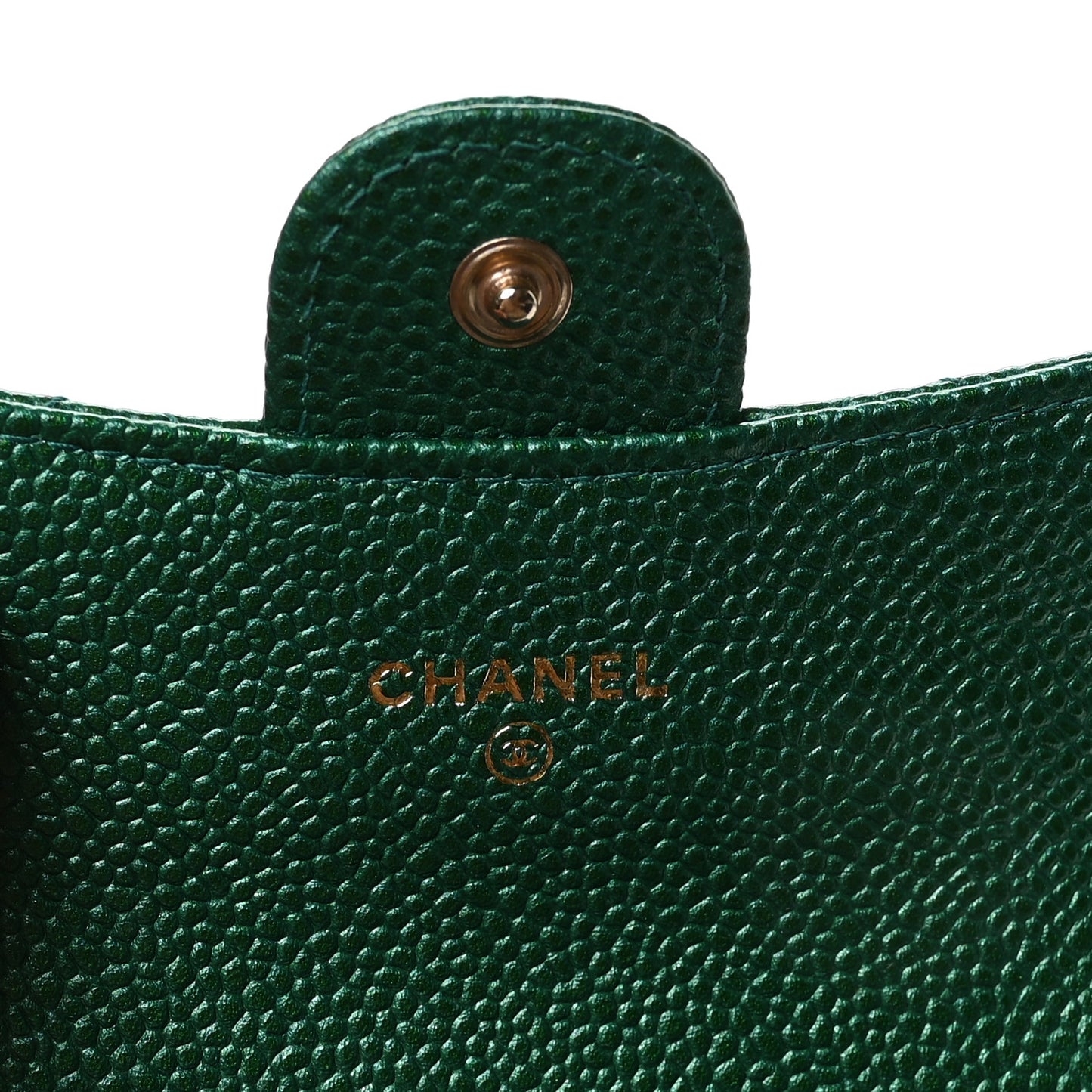 Metallic Caviar Quilted Flap Card Holder Wallet Green