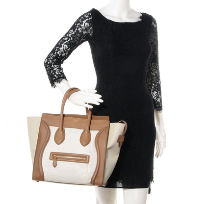 Celine Smooth Calfskin and Shrunken Lambskin Mini Tri-Color Luggage Chalk 2 of 10