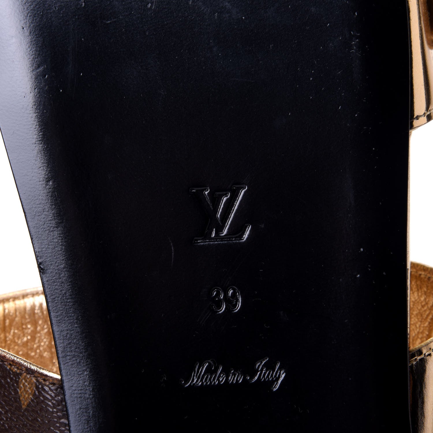 Louis Vuitton Patent Calfskin Monogram Bom Dia Mule Sandals 39 Gold 9 of 10