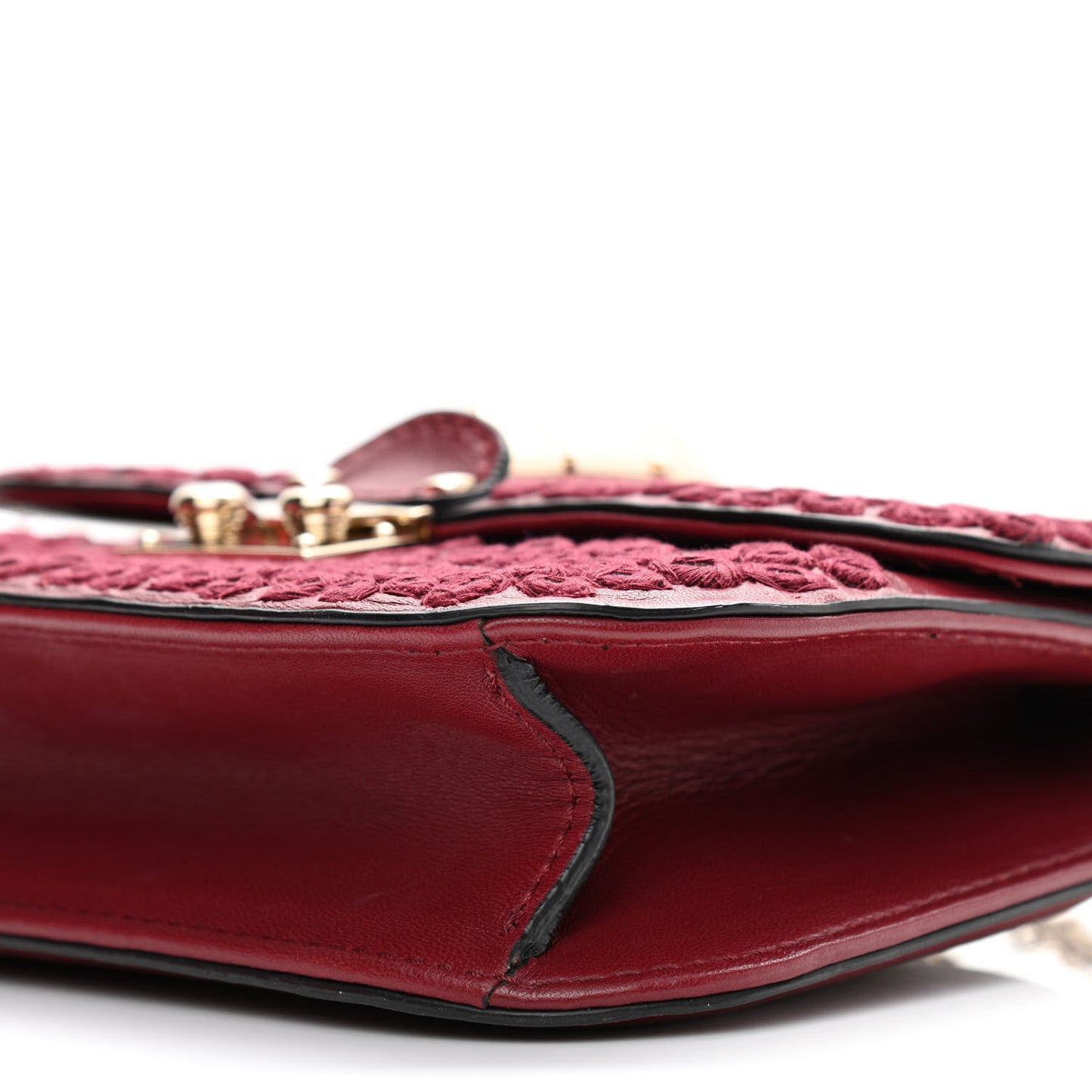 Vitello Embellished Small Glam Lock Rockstud Flap Dark Red