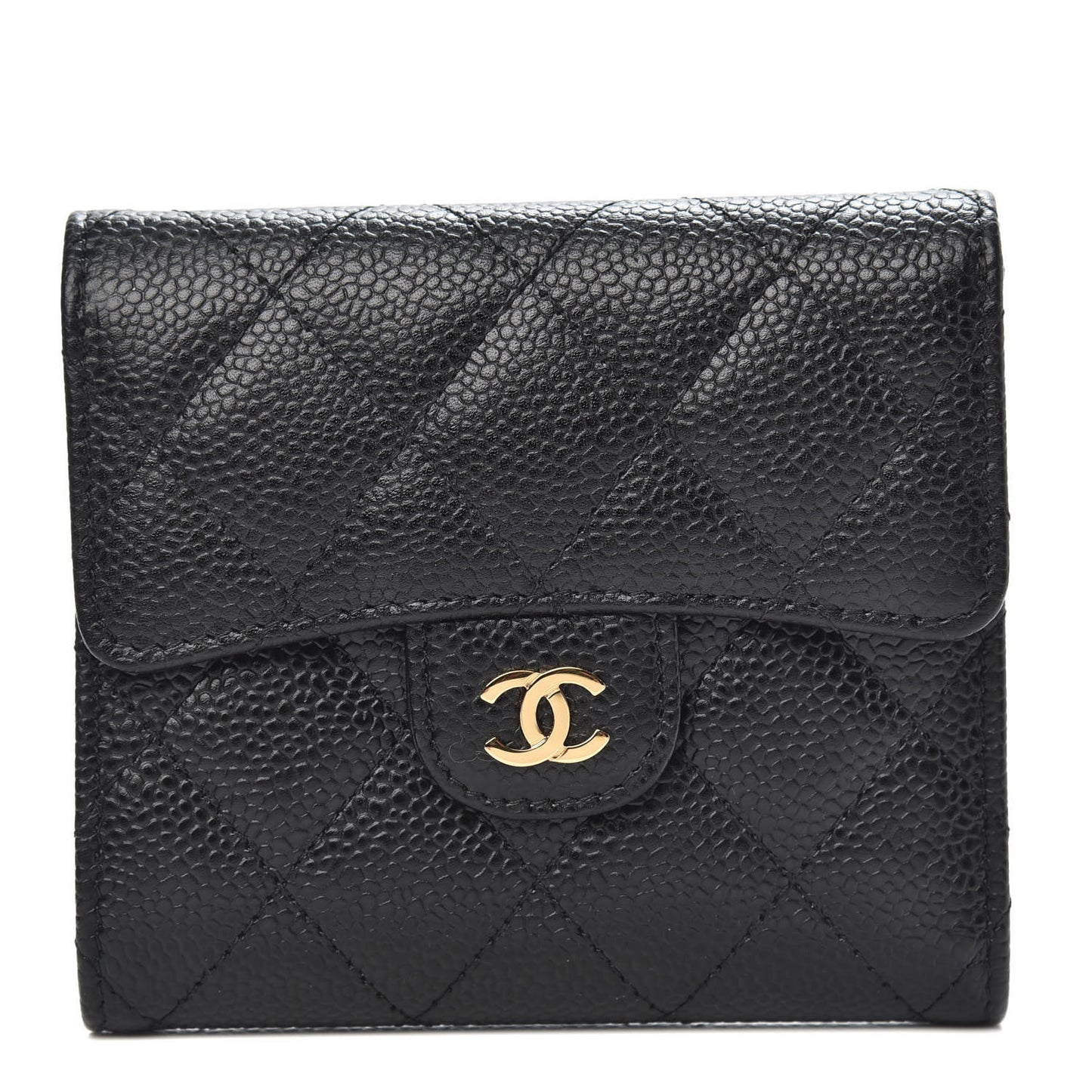 Caviar Quilted Compact Flap Wallet Black