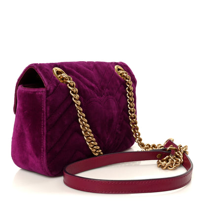 Gucci Velvet Matelasse Embroidered Mini GG Marmont Shoulder Bag Bordeaux 3 of 11