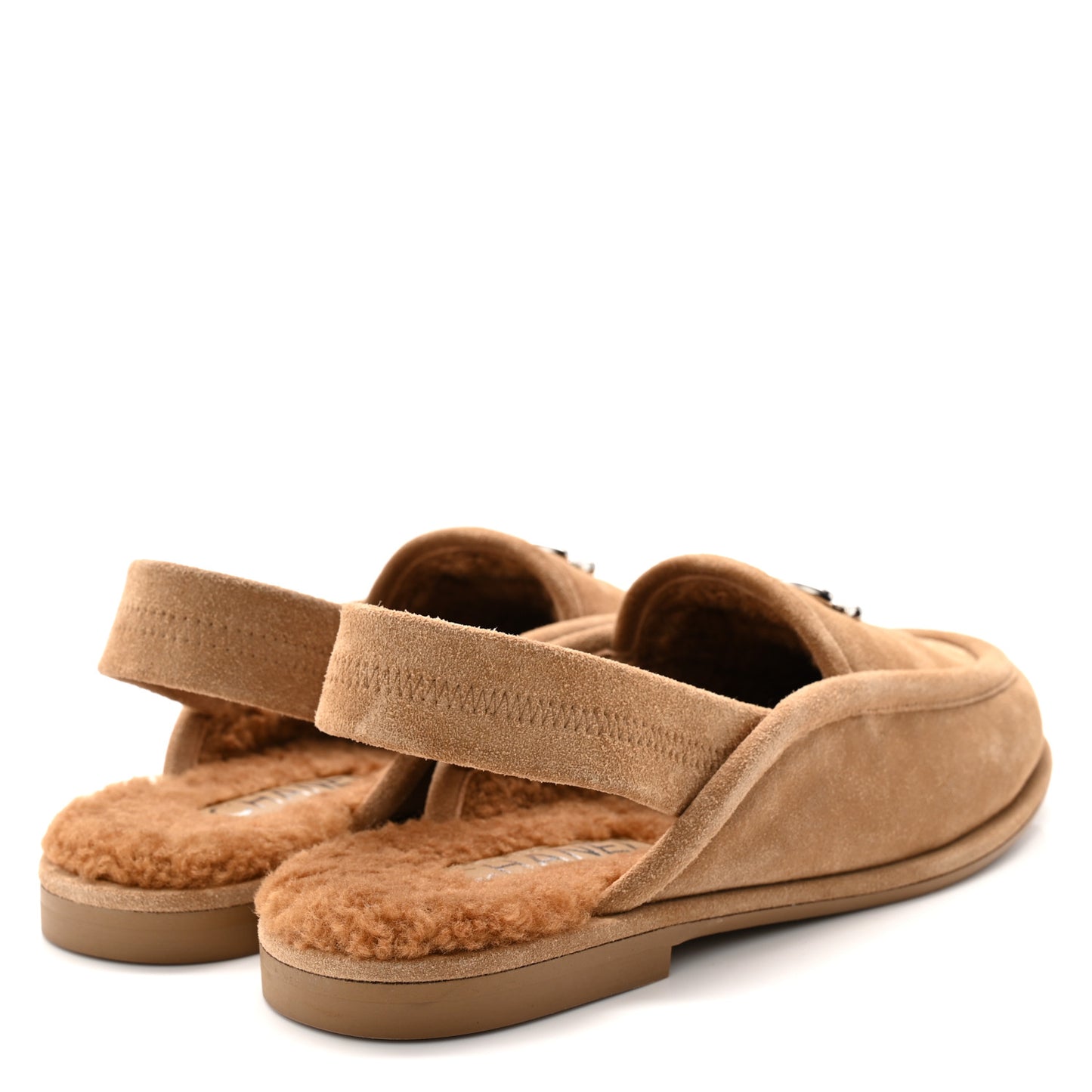 Suede Calfskin CC Slingback Loafers 36 Dark Beige