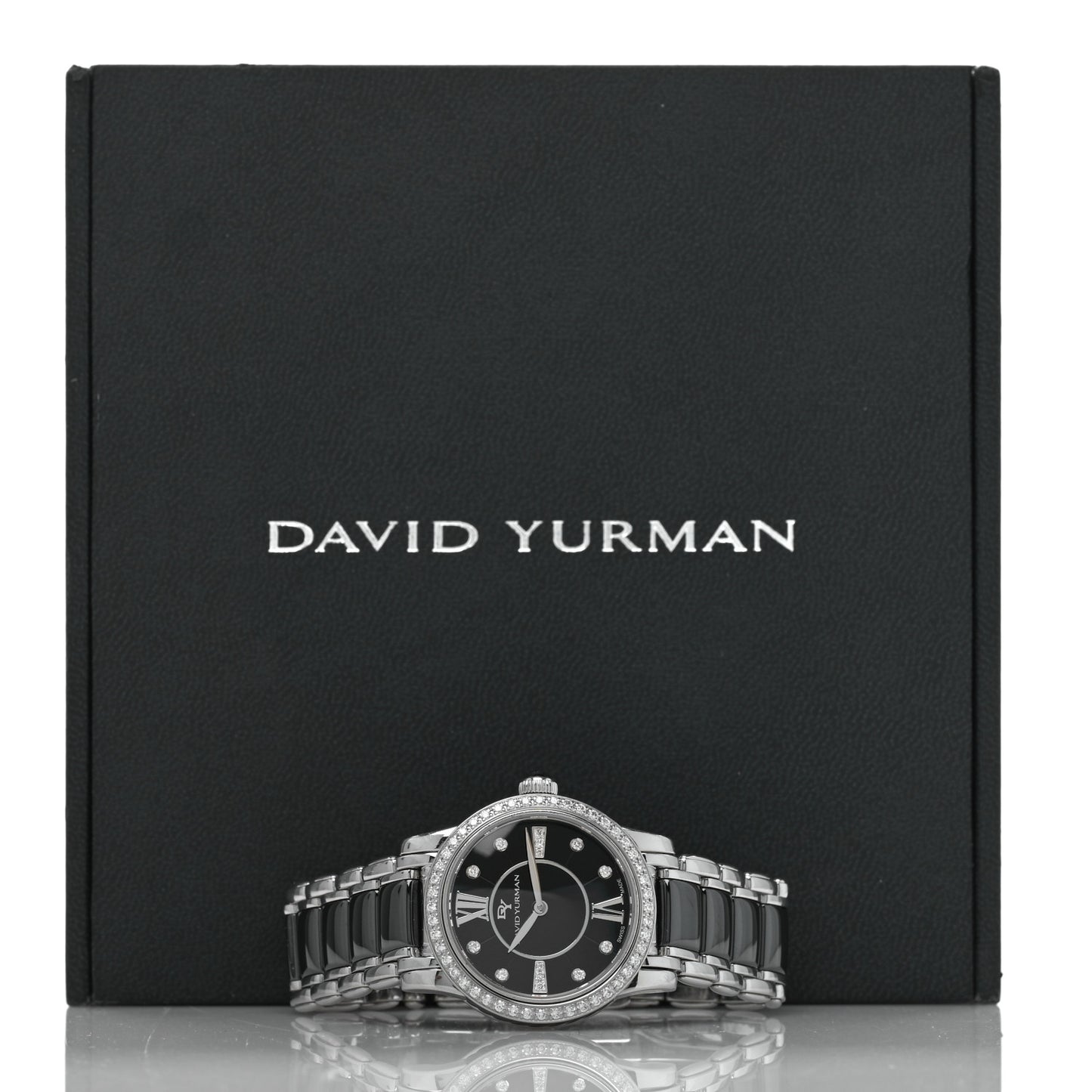 Stainless Steel Ceramic Diamond Bezel 30mm Classic Quartz Watch Black