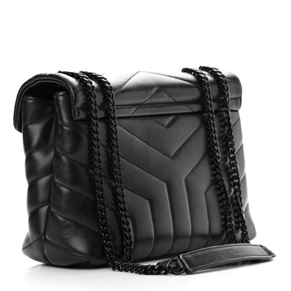 Saint Laurent Calfskin Y Quilted Monogram Small Loulou Chain Satchel Black 3 of 14