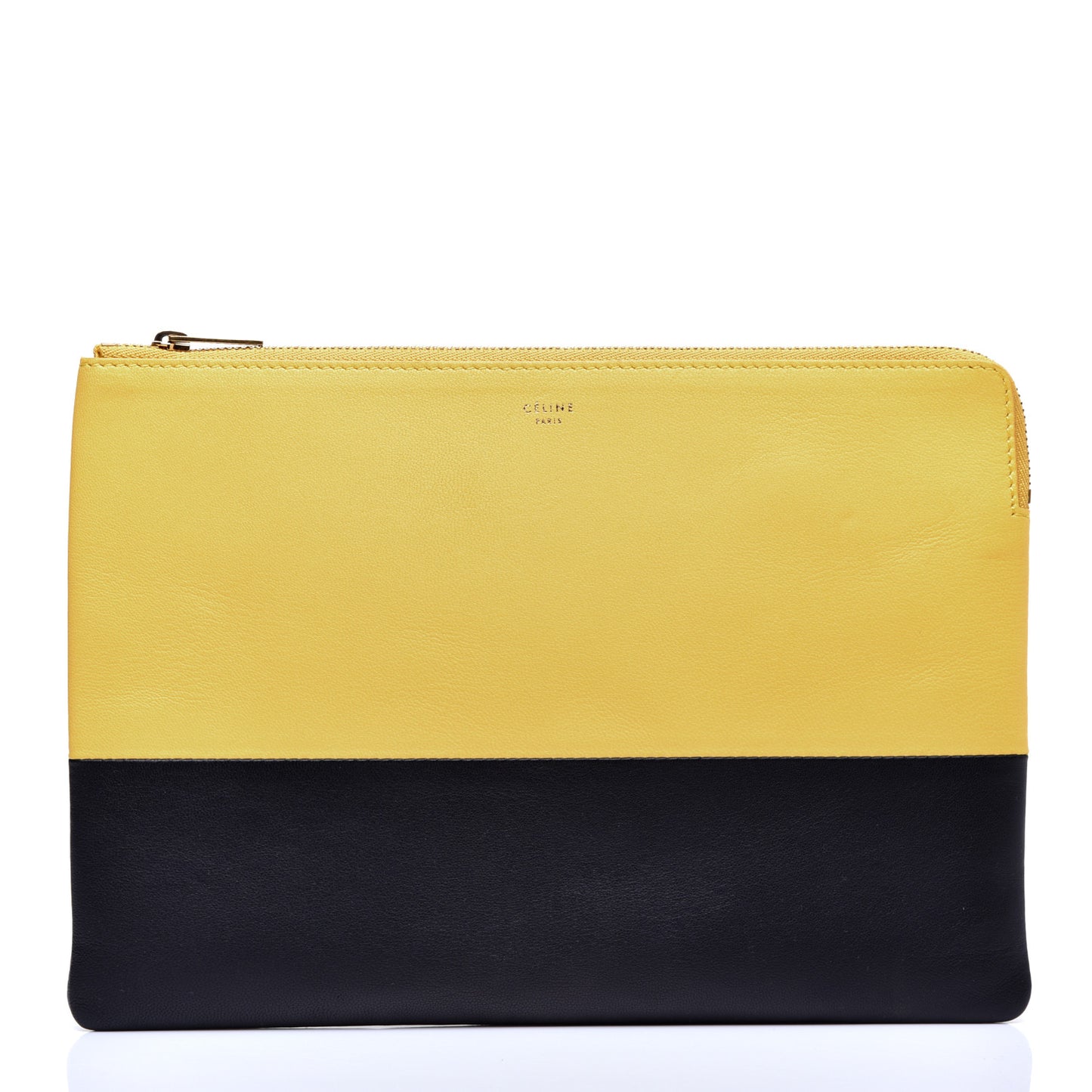 Lambskin Bi-Color Solo Clutch Pouch Sun Yellow Black