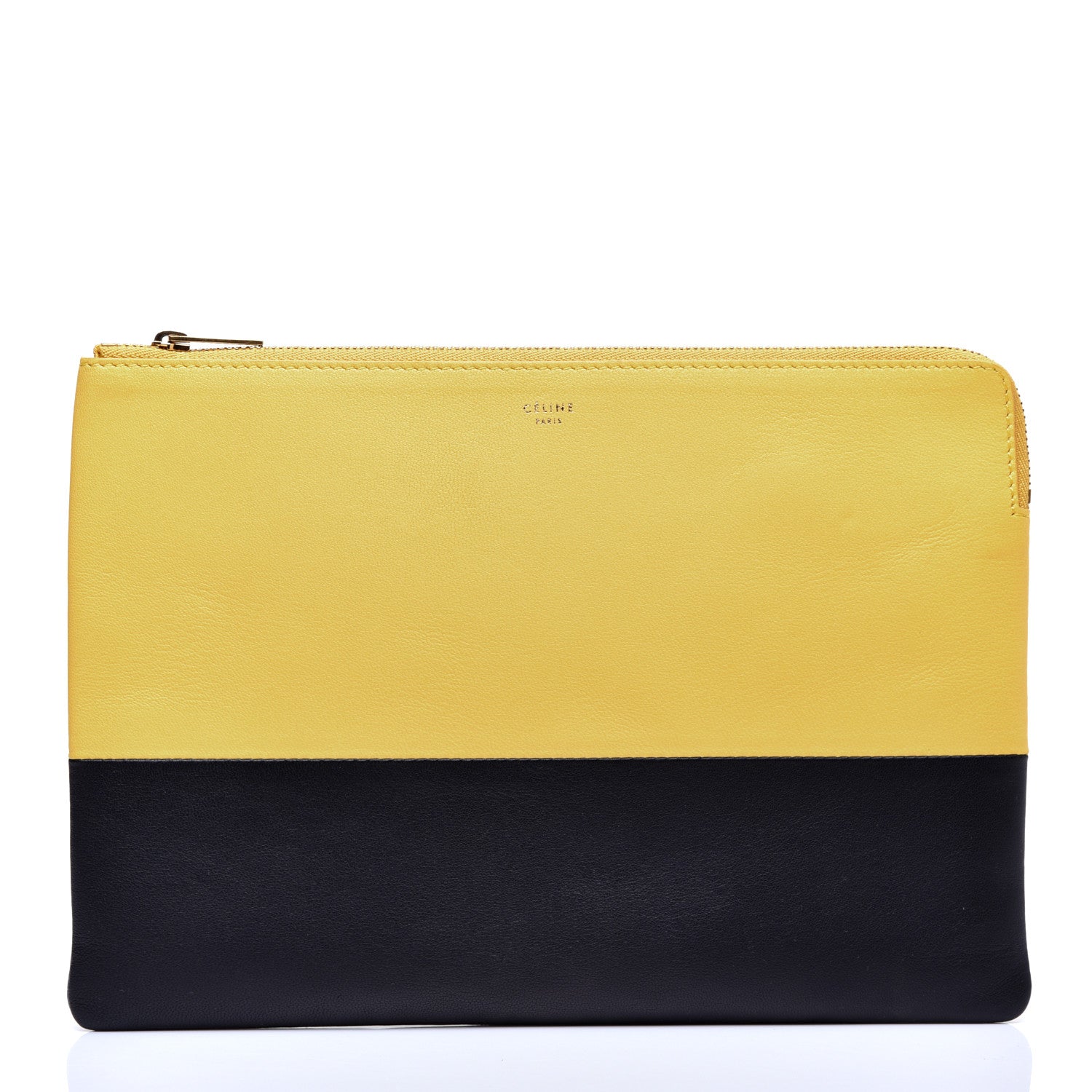 Celine Lambskin Bi-Color Solo Clutch Pouch Sun Yellow Black 1 of 7