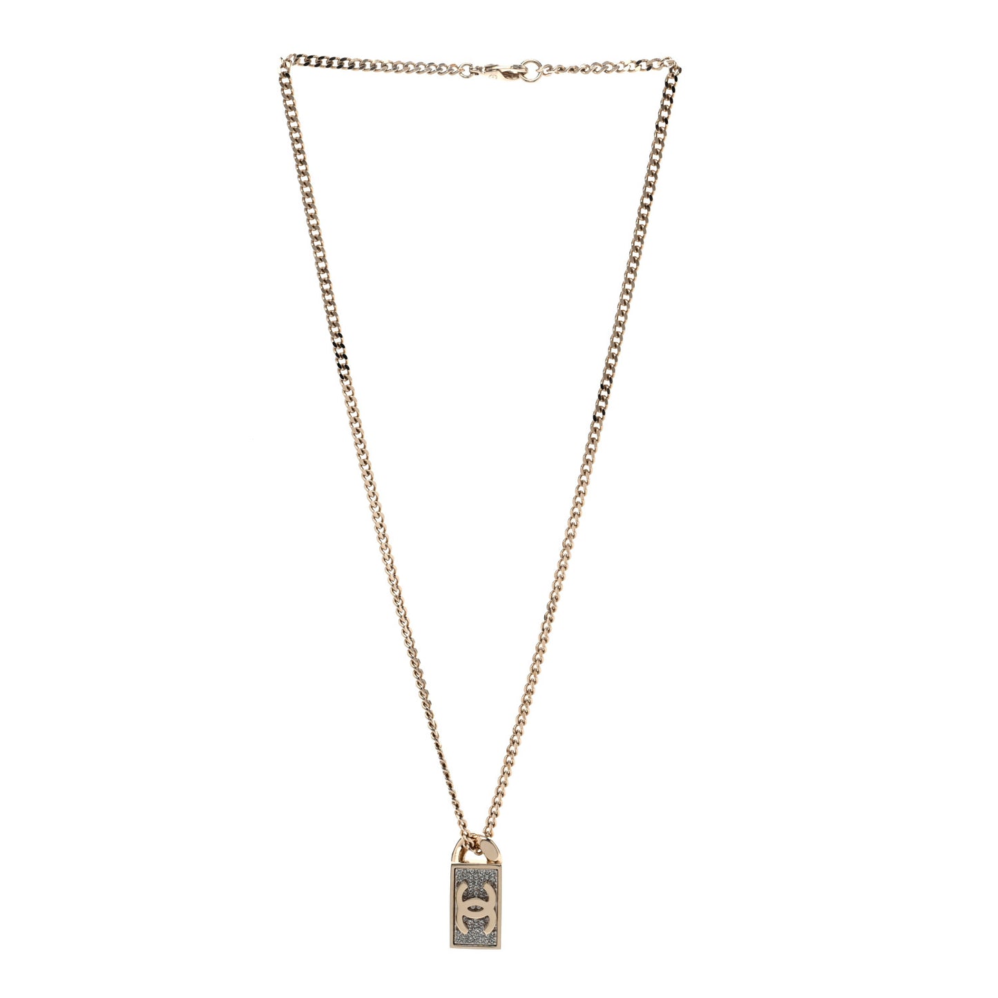 Crystal Dog Tag Charm Necklace Gold