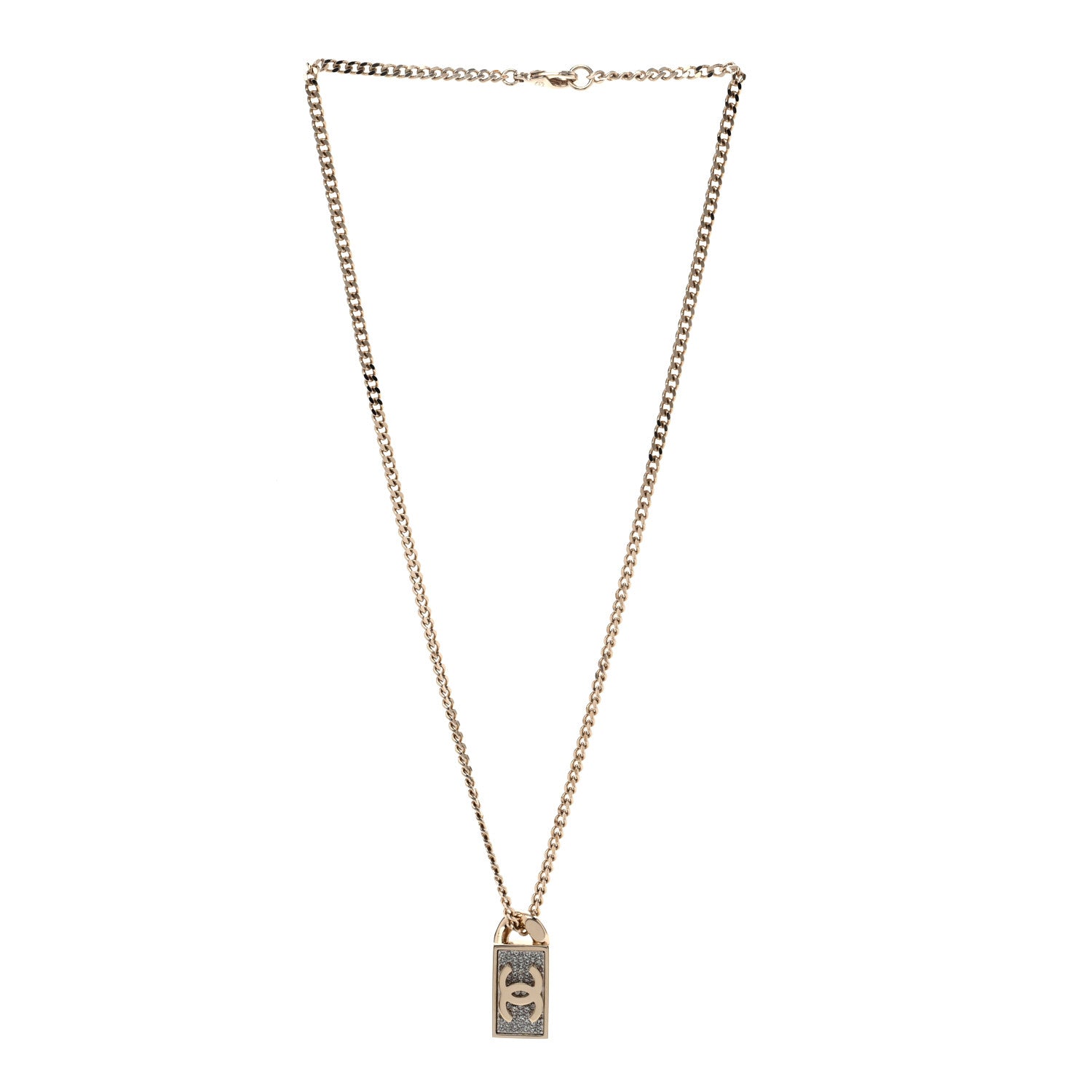 Chanel Crystal Dog Tag Charm Necklace Gold 3 of 6