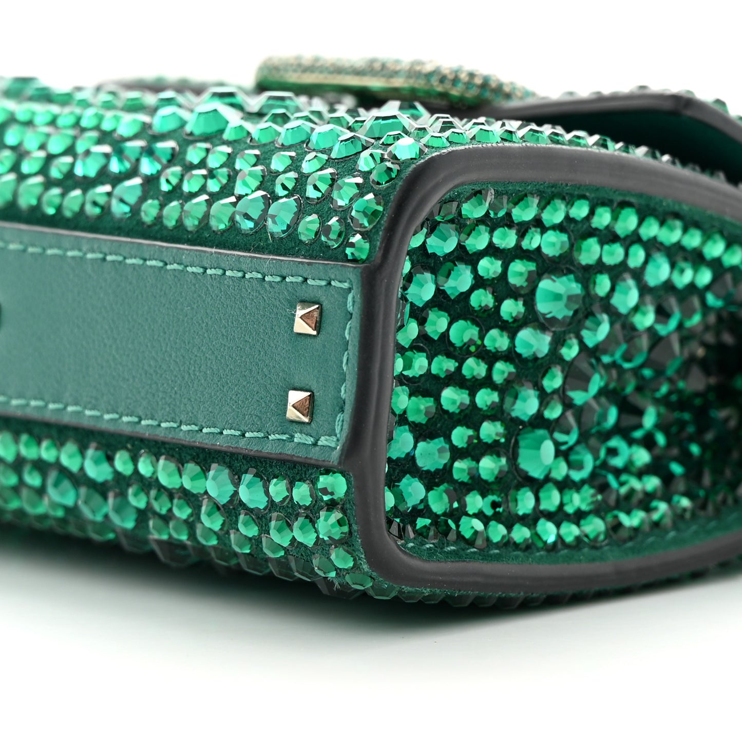 Crystal Embroidered Micro Vsling Top Handle Bag Emerald