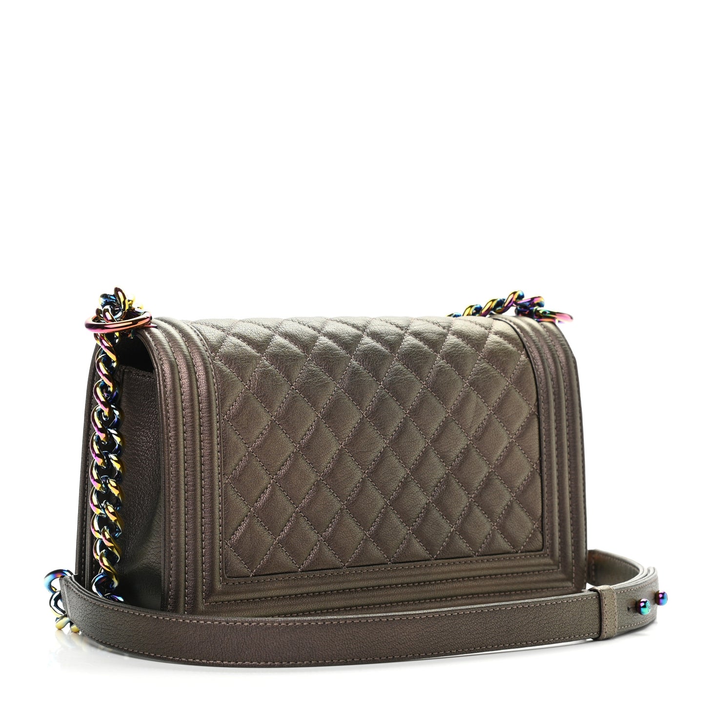 Iridescent Goatskin Quilted Medium Boy Flap Dark Gold