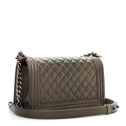 Chanel Iridescent Goatskin Quilted Medium Boy Flap Dark Gold 3 of 13