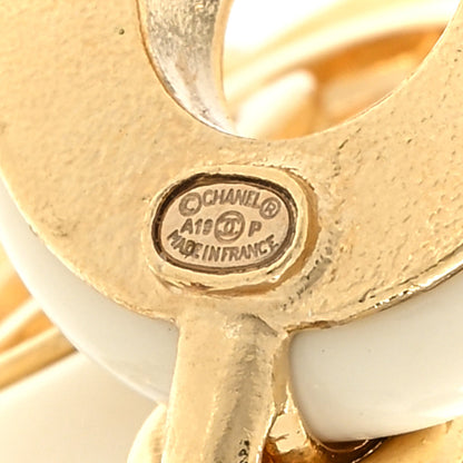 Chanel Metal Resin CC Round Drop Earrings Gold White 4 of 4