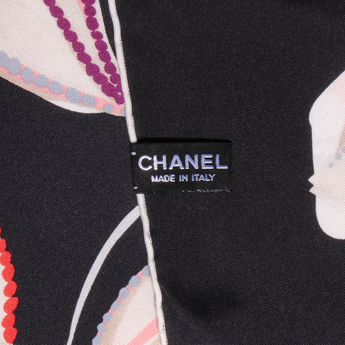 Chanel Silk Pearl Camellia CC Square Scarf Black 4 of 5